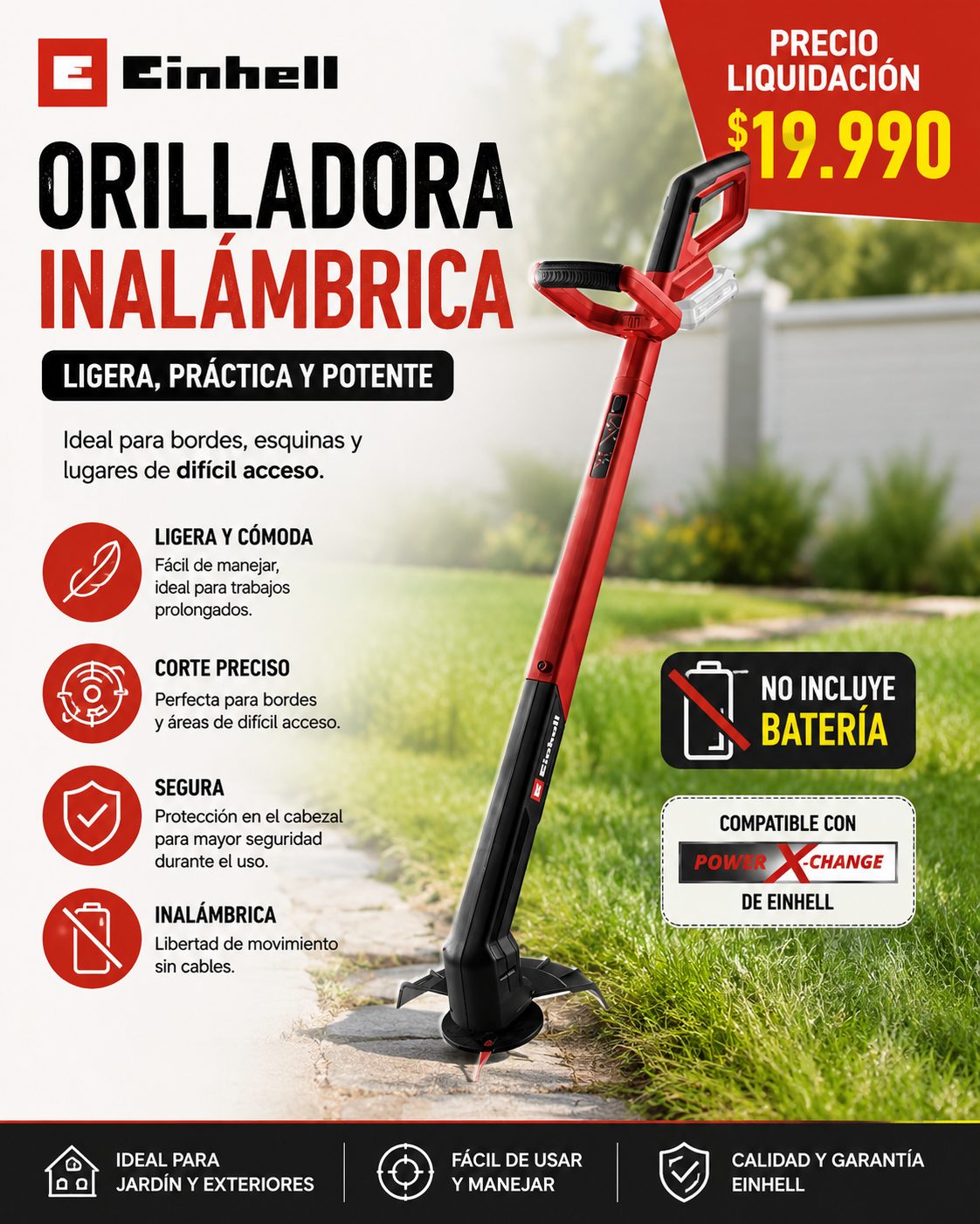(LIQUIDACIÓN) ORILLADORA INALÁMBRICA EINHELL